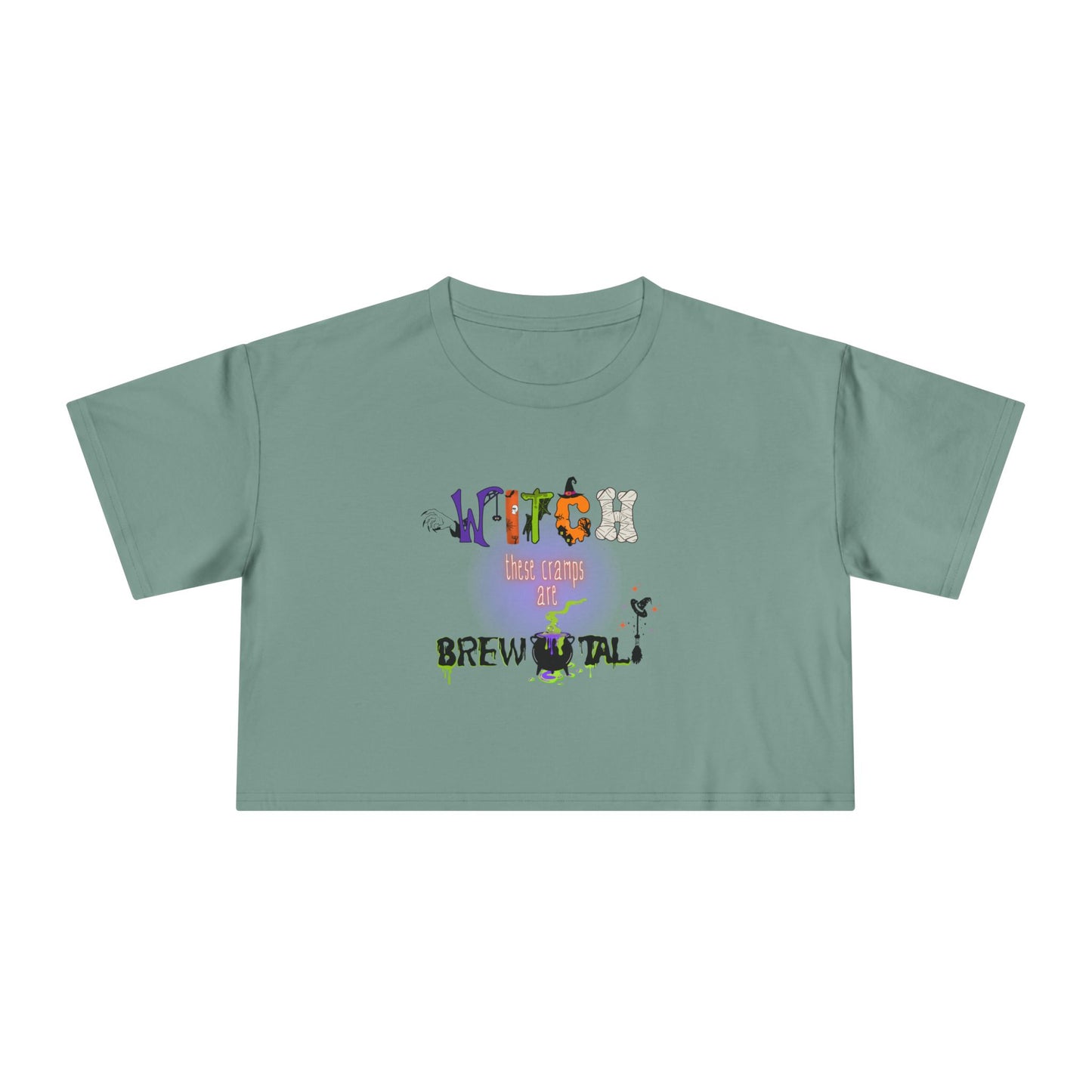 Endo Humor Cropped T-Shirt β Witch These Cramps Are Brew-tal! Funny Period Awareness Tee for Women