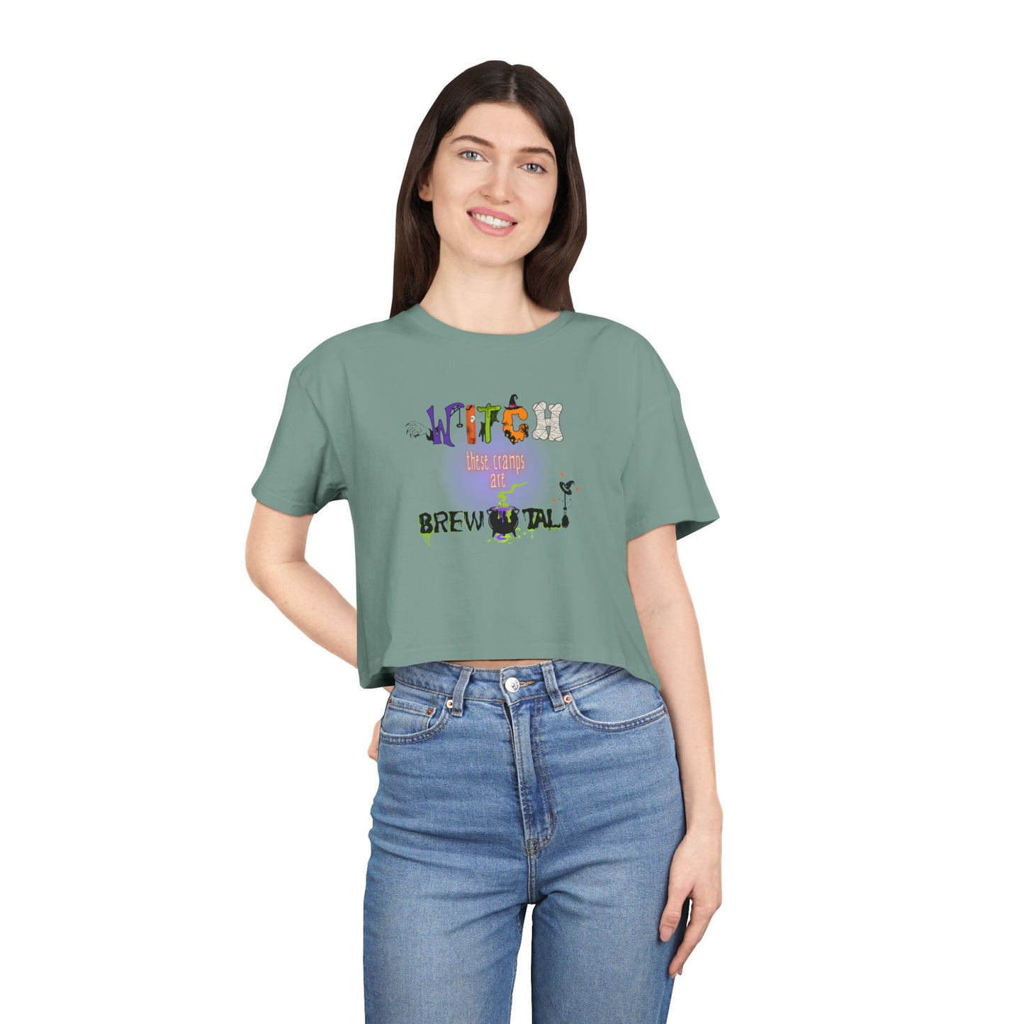 Endo Humor Cropped T-Shirt β Witch These Cramps Are Brew-tal! Funny Period Awareness Tee for Women