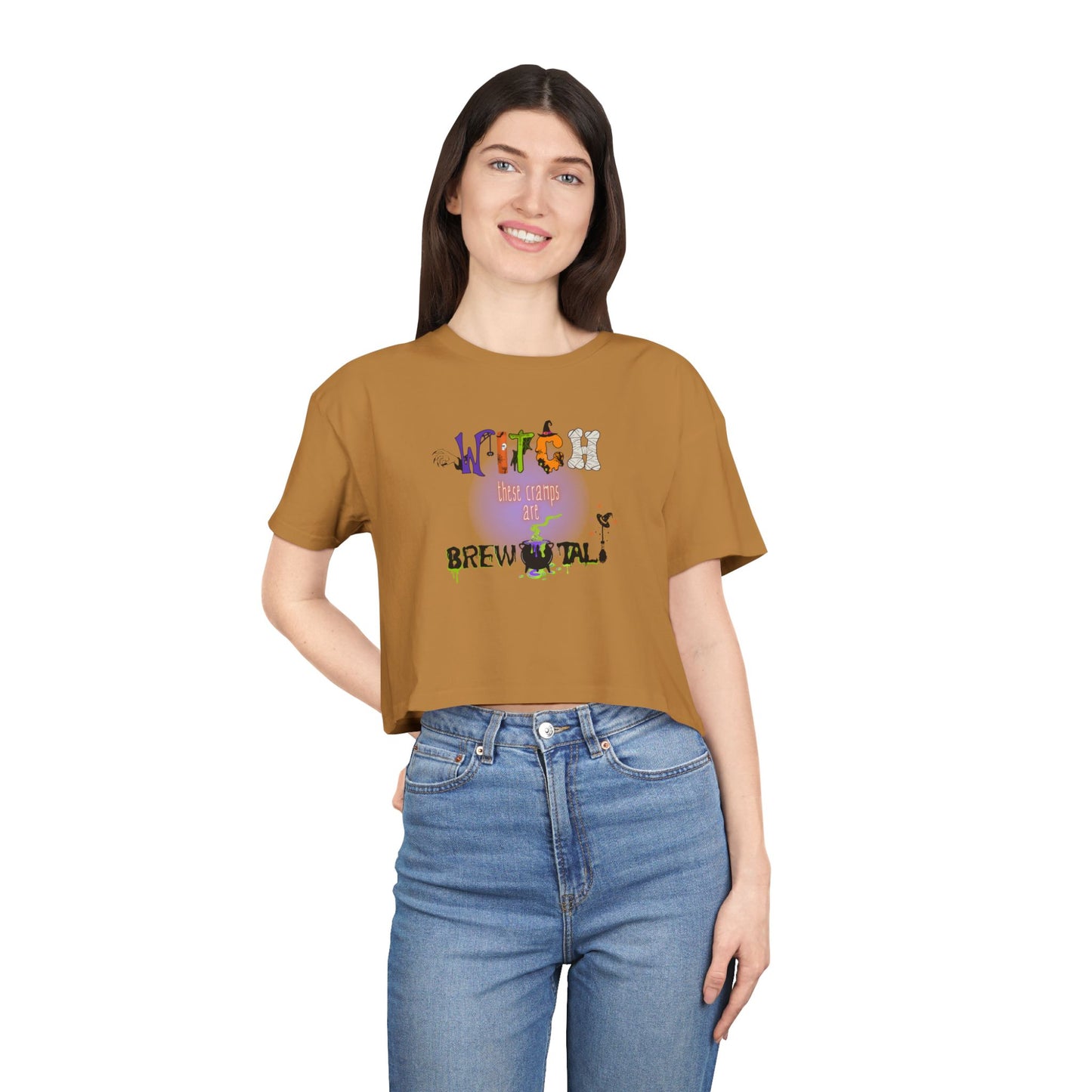 Endo Humor Cropped T-Shirt β Witch These Cramps Are Brew-tal! Funny Period Awareness Tee for Women