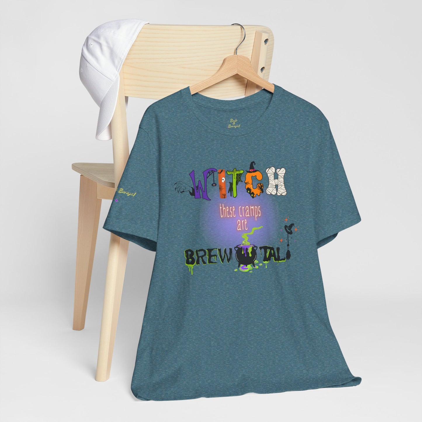 Endo Humor T-Shirt – Witch These Cramps Are Brew-tal! Funny Period Awareness Tee for Women”