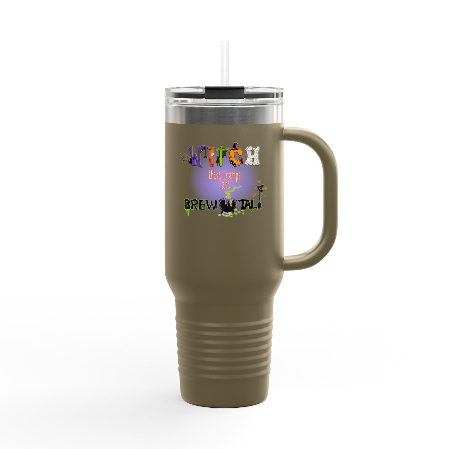Witch These Cramps Are Brew-tal Tumbler – Funny Halloween Witch Travel Mug | Endo Awareness Gift for Women