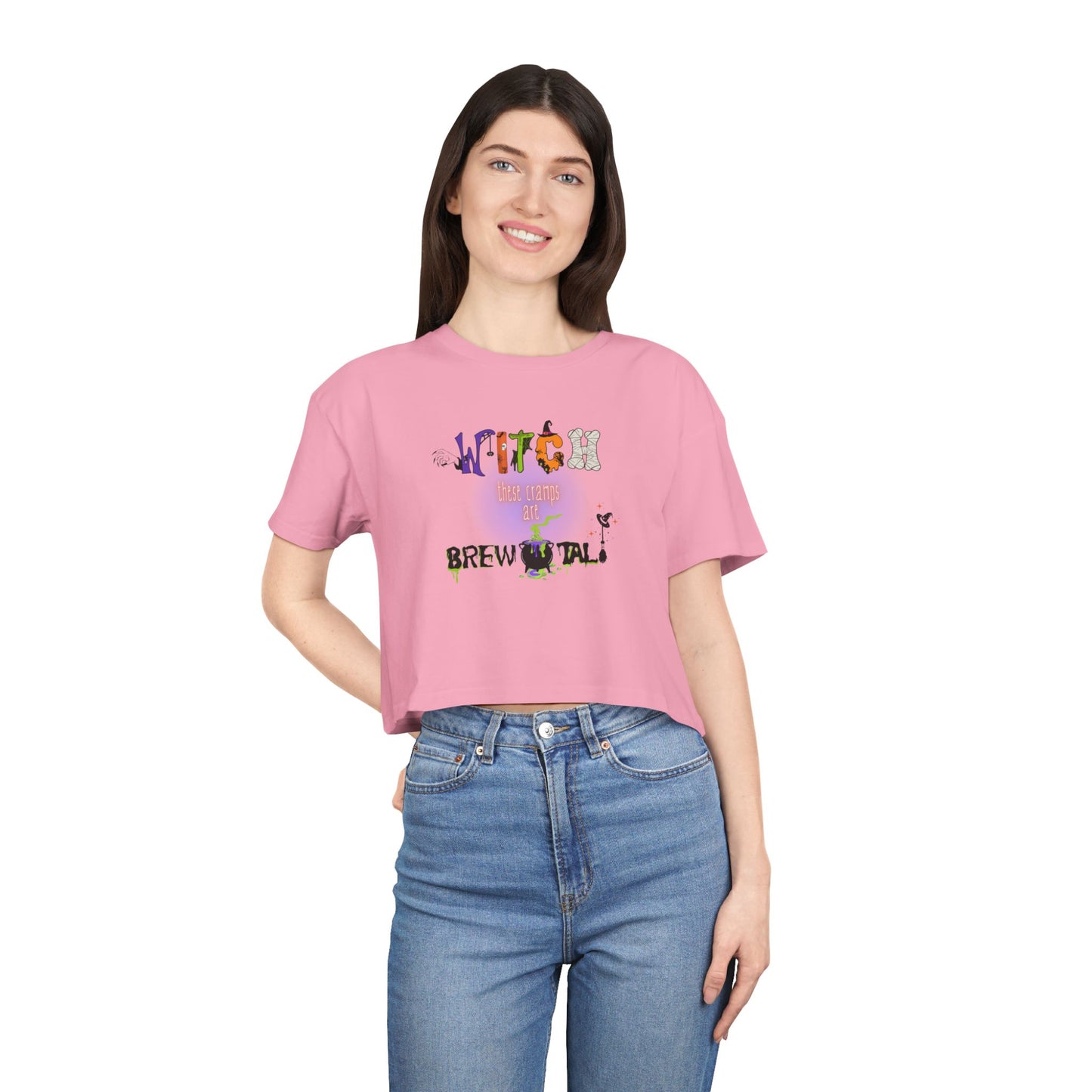 Endo Humor Cropped T-Shirt β Witch These Cramps Are Brew-tal! Funny Period Awareness Tee for Women