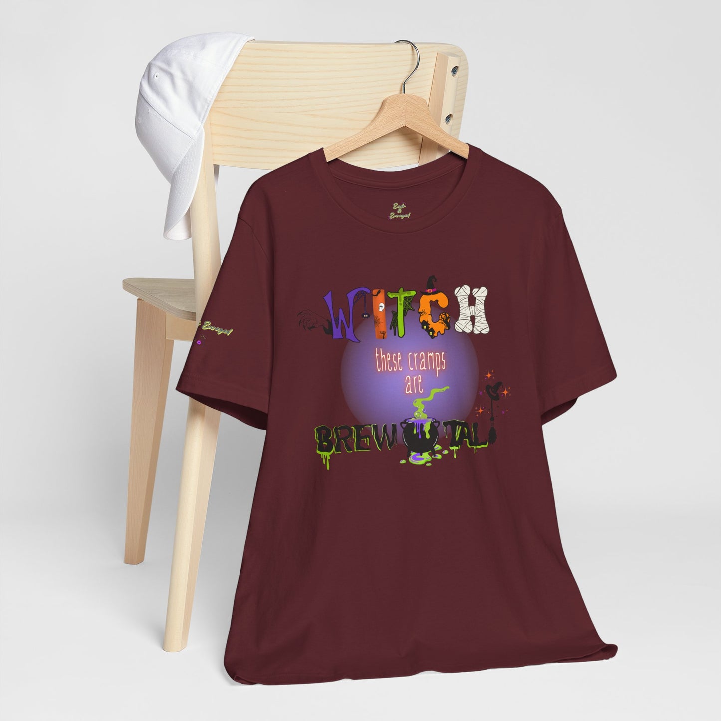 Endo Humor T-Shirt – Witch These Cramps Are Brew-tal! Funny Period Awareness Tee for Women”