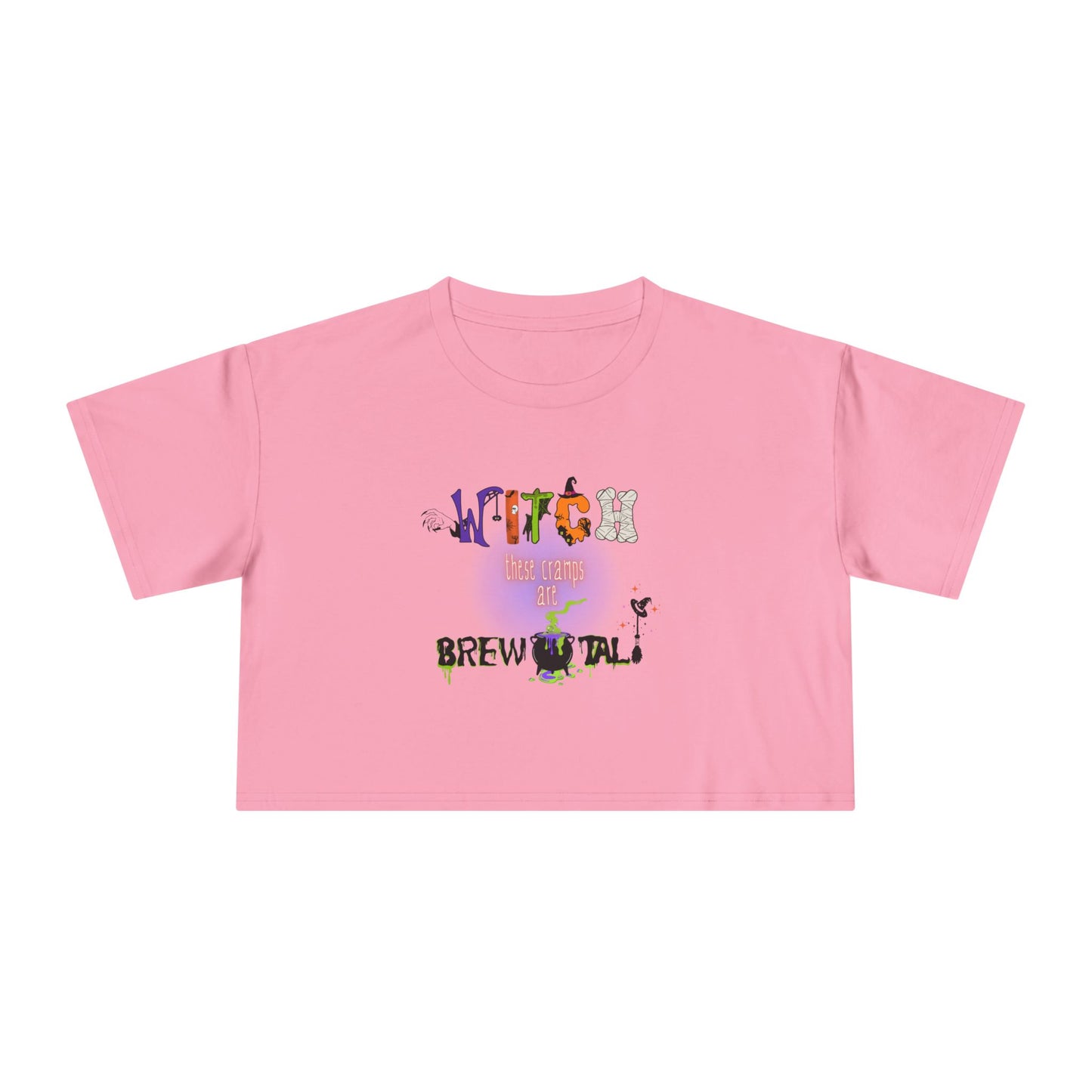Endo Humor Cropped T-Shirt β Witch These Cramps Are Brew-tal! Funny Period Awareness Tee for Women
