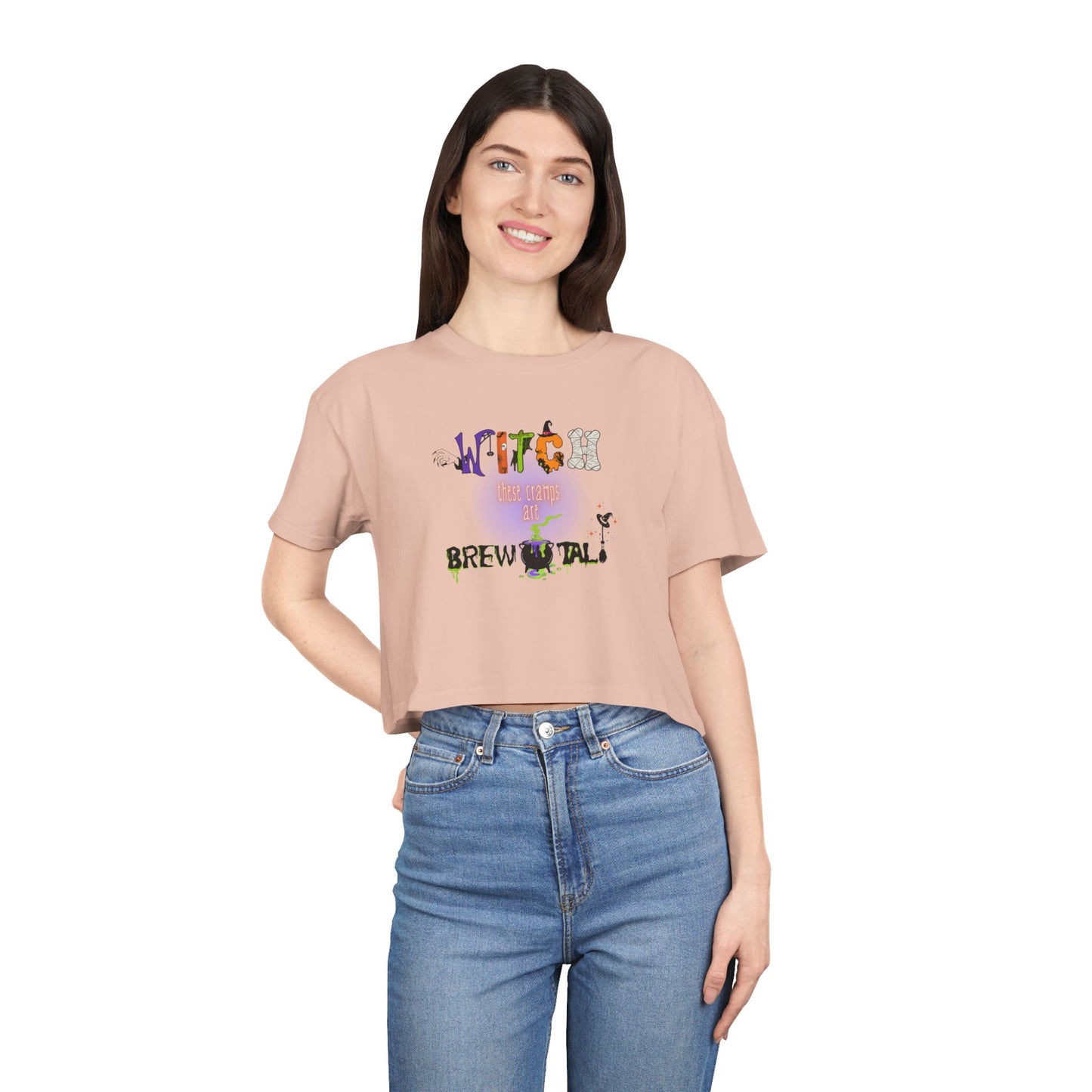 Endo Humor Cropped T-Shirt β Witch These Cramps Are Brew-tal! Funny Period Awareness Tee for Women
