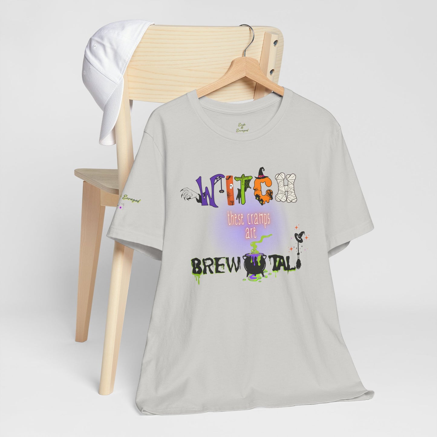 Endo Humor T-Shirt – Witch These Cramps Are Brew-tal! Funny Period Awareness Tee for Women”