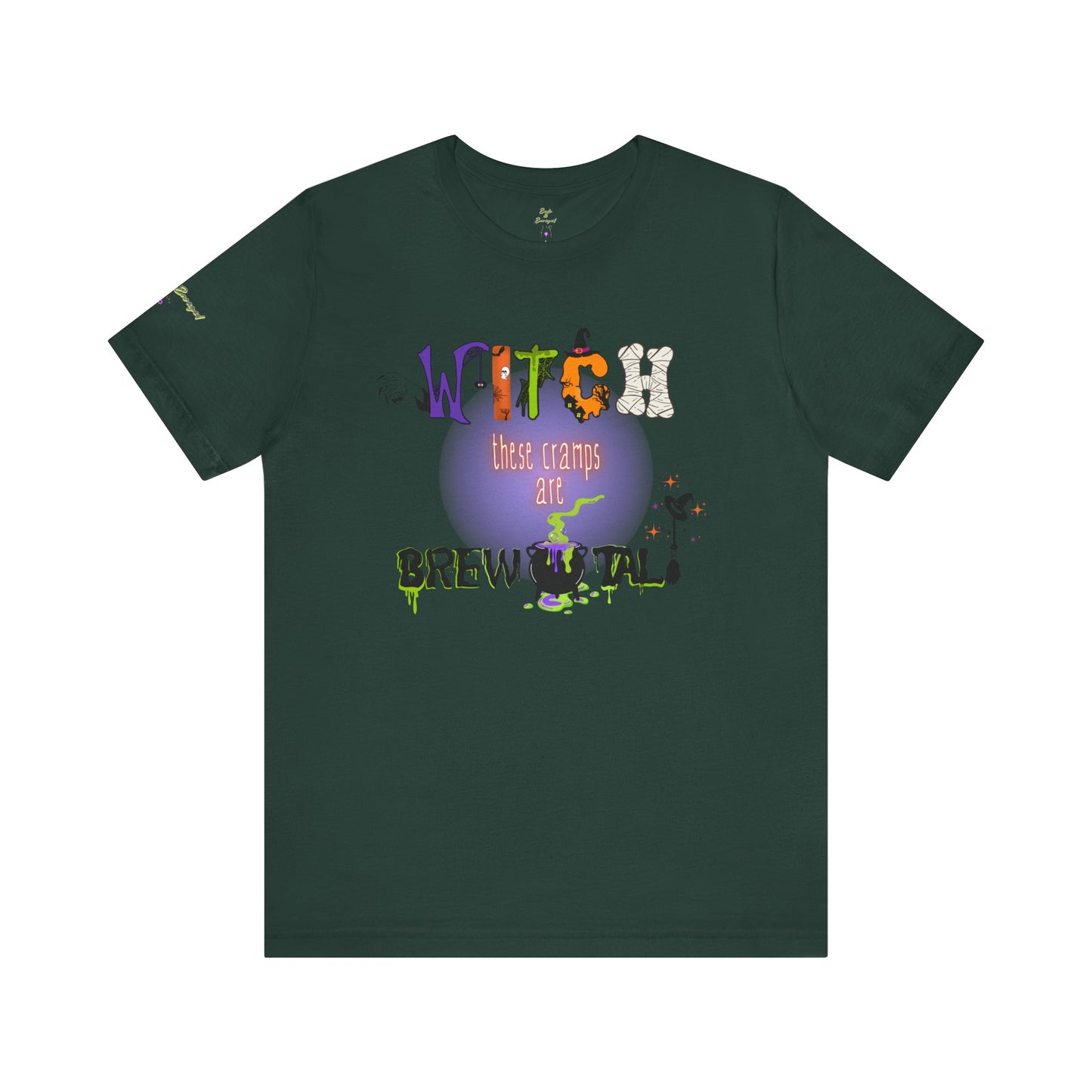 Endo Humor T-Shirt – Witch These Cramps Are Brew-tal! Funny Period Awareness Tee for Women”