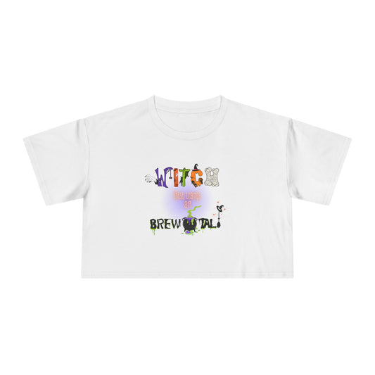 Endo Humor Cropped T-Shirt – Witch These Cramps Are Brew-tal! Funny Period Awareness Tee for Women