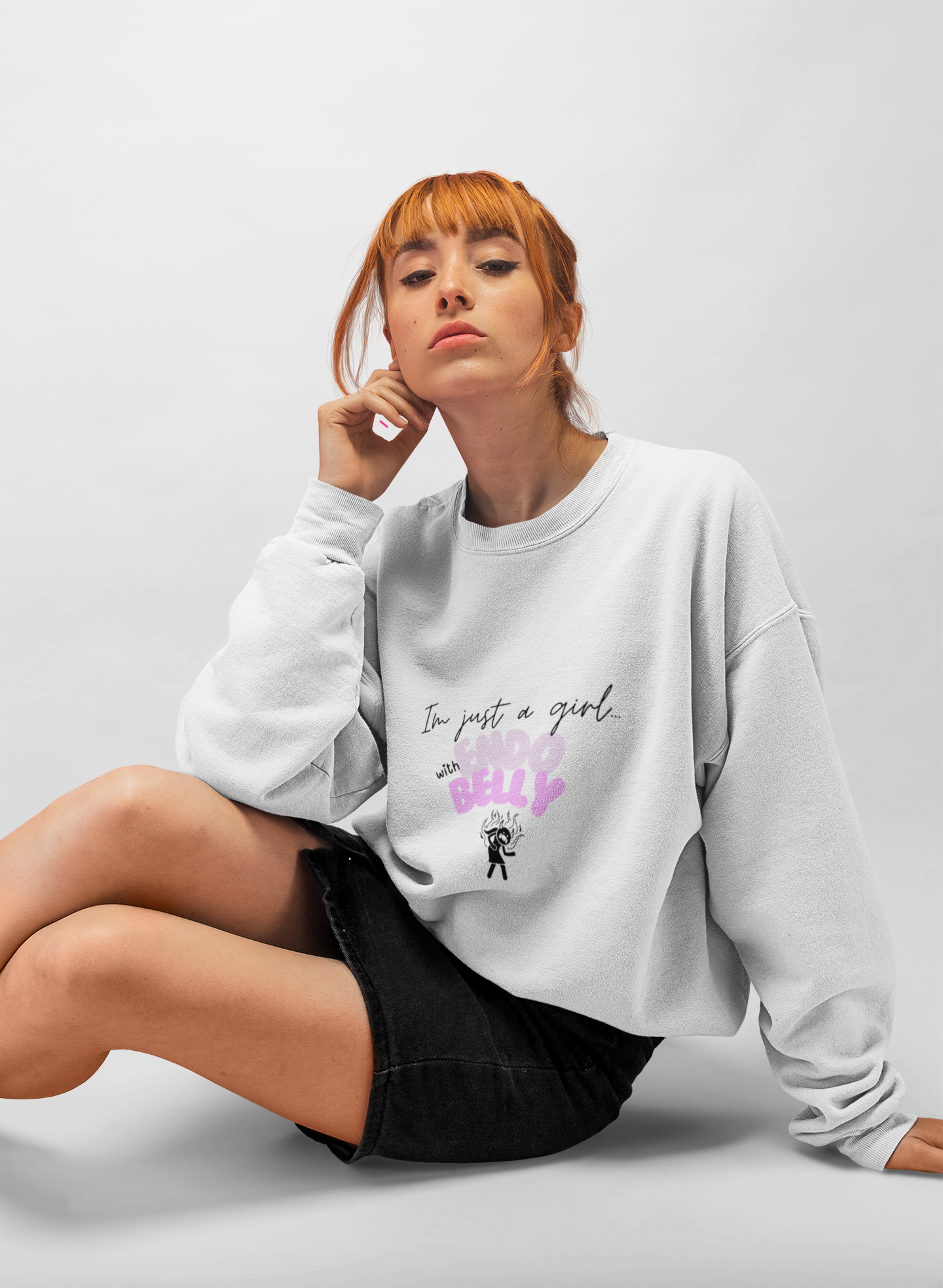I’m just a girl with Endo belly. Champion Sweatshirt, cute Endo humor