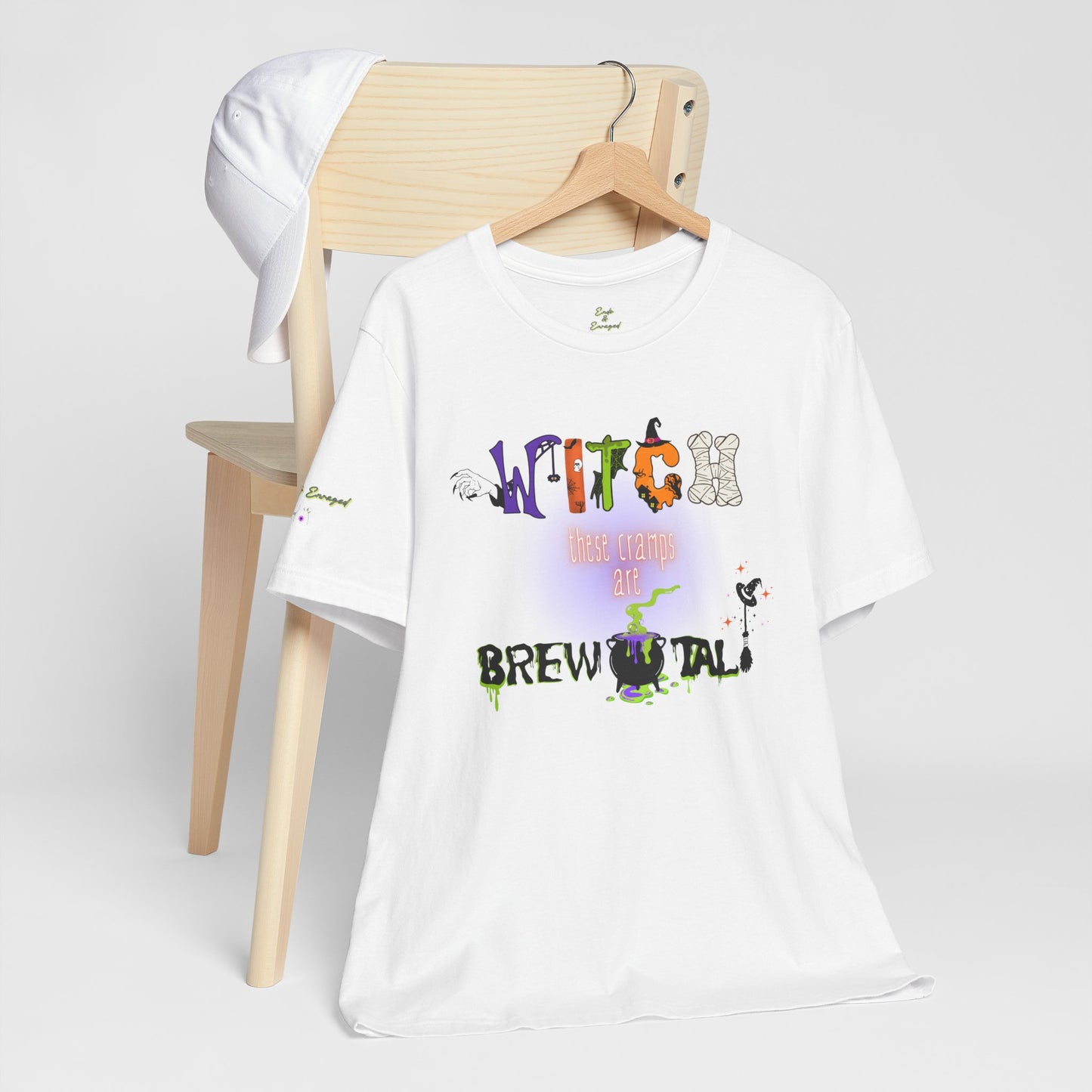 Endo Humor T-Shirt – Witch These Cramps Are Brew-tal! Funny Period Awareness Tee for Women”