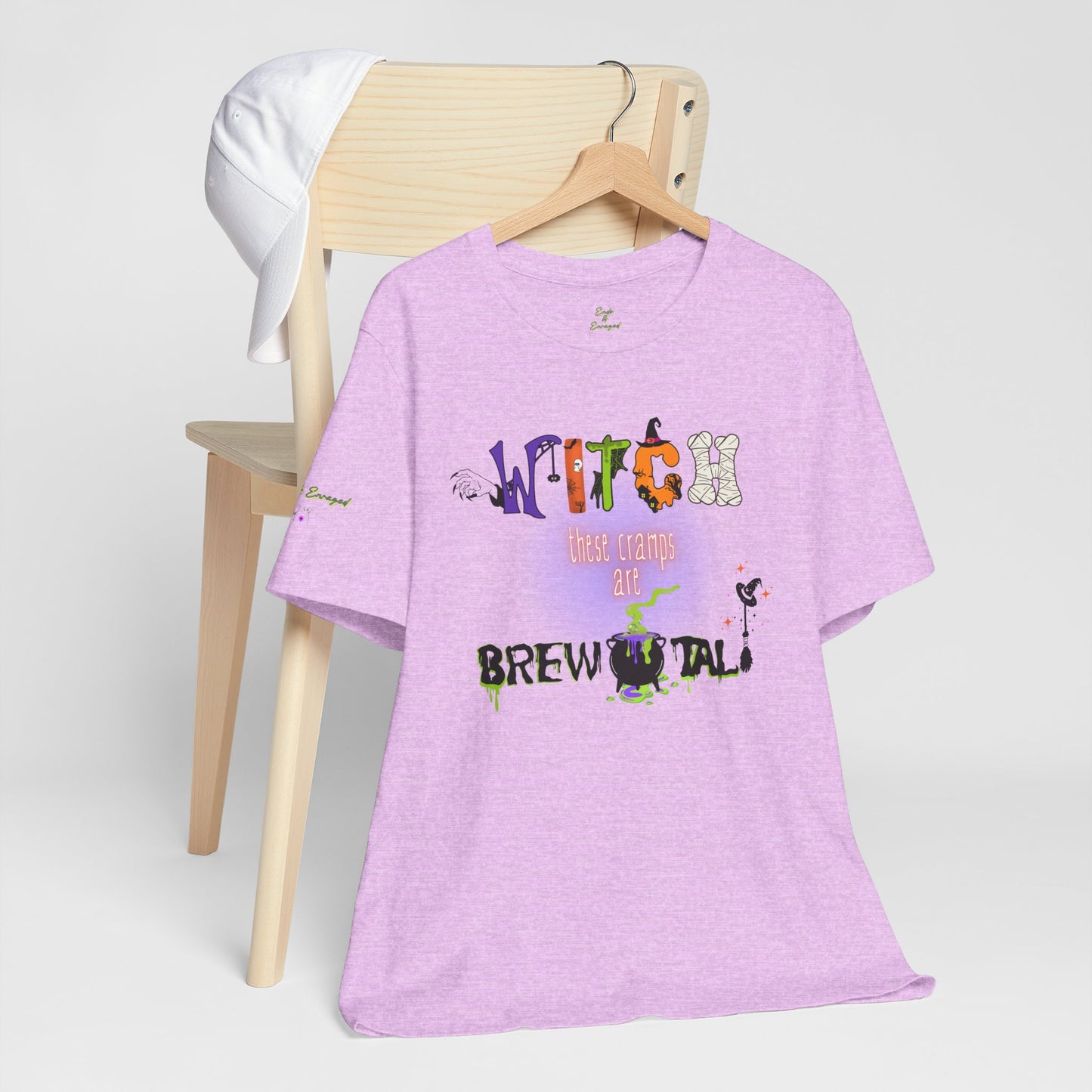 Endo Humor T-Shirt – Witch These Cramps Are Brew-tal! Funny Period Awareness Tee for Women”