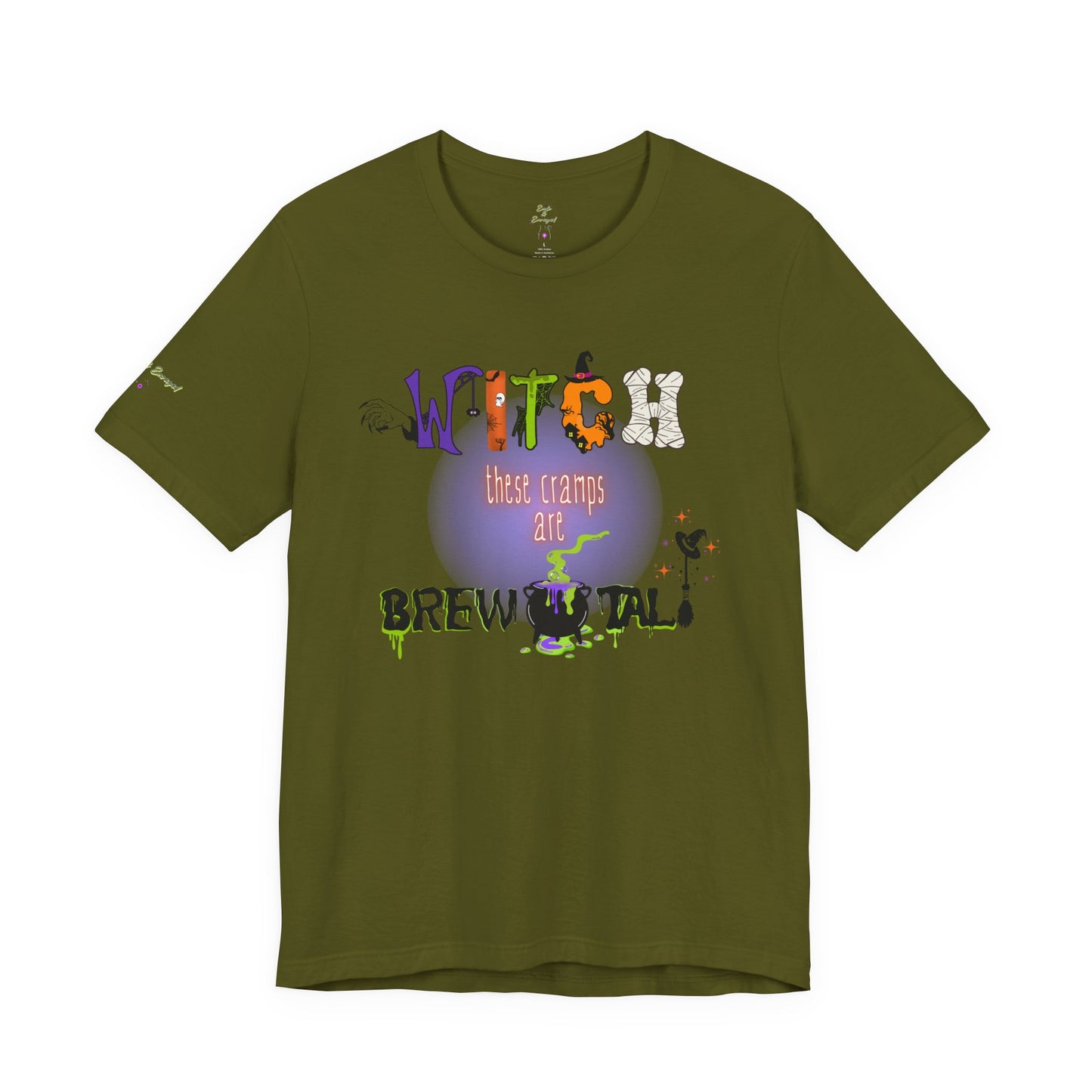 Endo Humor T-Shirt – Witch These Cramps Are Brew-tal! Funny Period Awareness Tee for Women”
