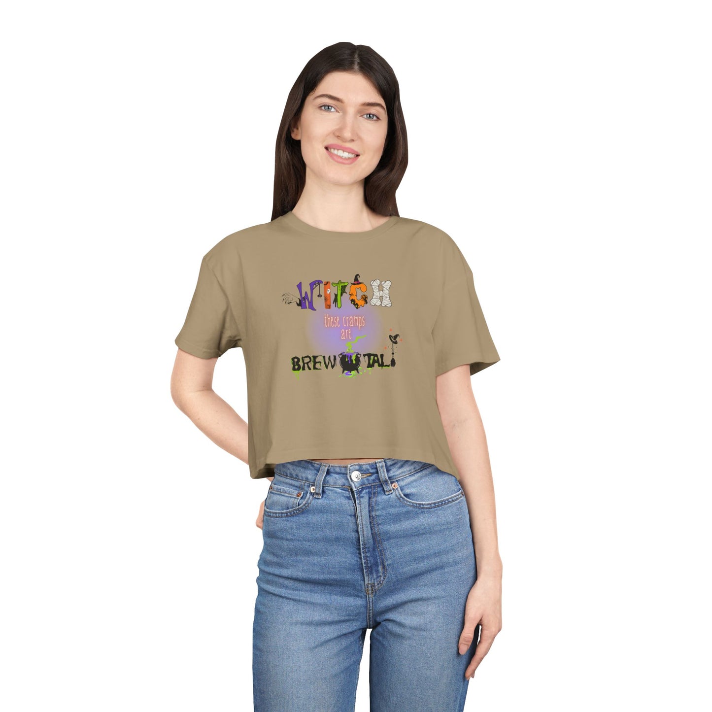 Endo Humor Cropped T-Shirt β Witch These Cramps Are Brew-tal! Funny Period Awareness Tee for Women
