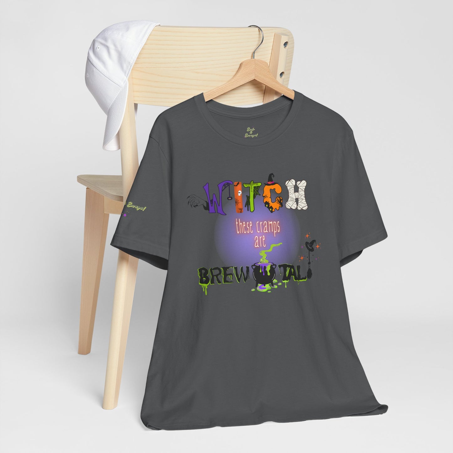 Endo Humor T-Shirt – Witch These Cramps Are Brew-tal! Funny Period Awareness Tee for Women”