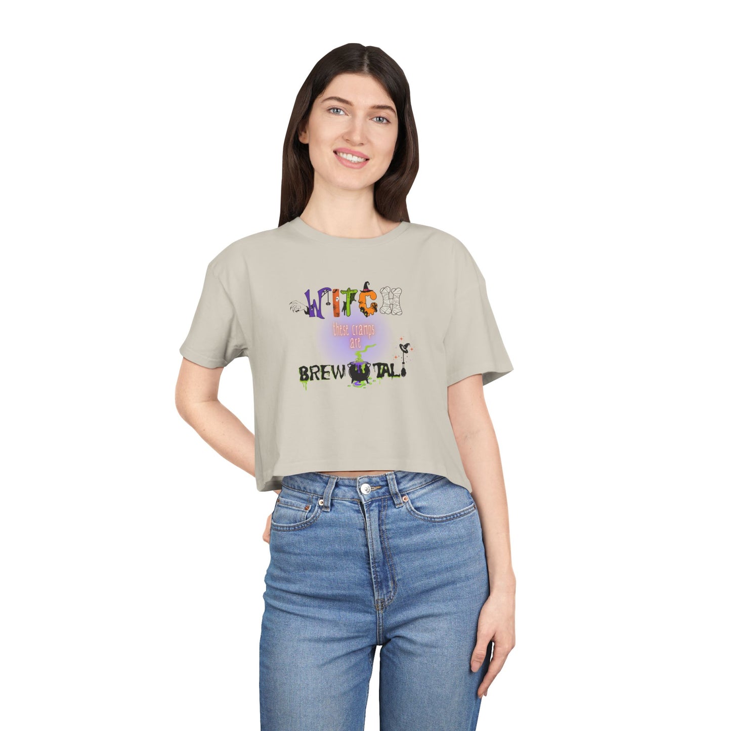 Endo Humor Cropped T-Shirt β Witch These Cramps Are Brew-tal! Funny Period Awareness Tee for Women