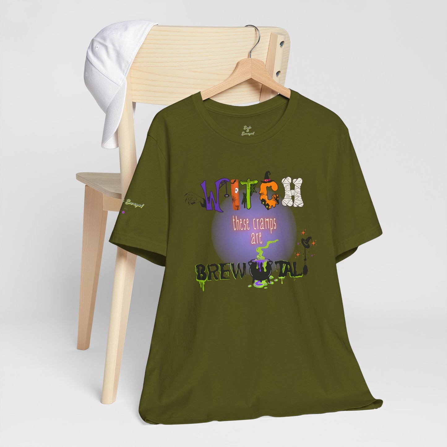 Endo Humor T-Shirt – Witch These Cramps Are Brew-tal! Funny Period Awareness Tee for Women”