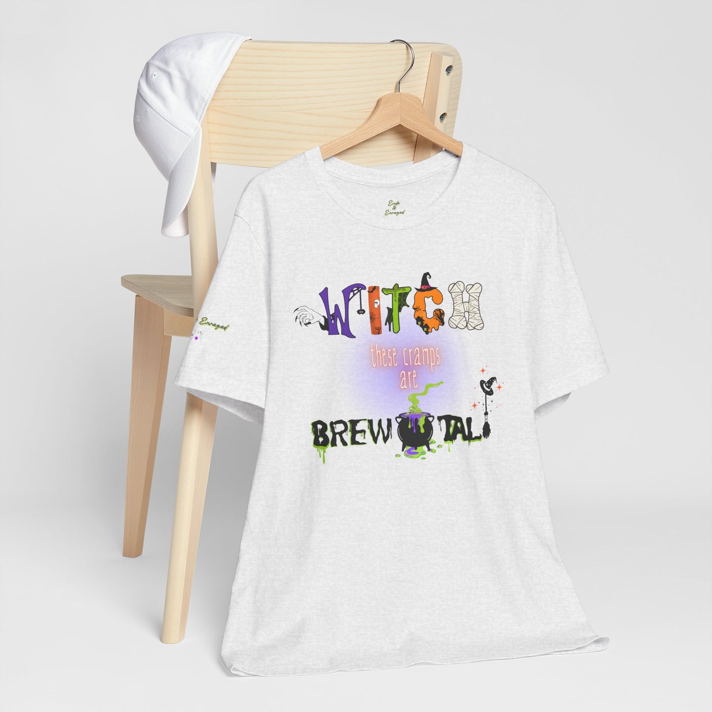 Endo Humor T-Shirt – Witch These Cramps Are Brew-tal! Funny Period Awareness Tee for Women”
