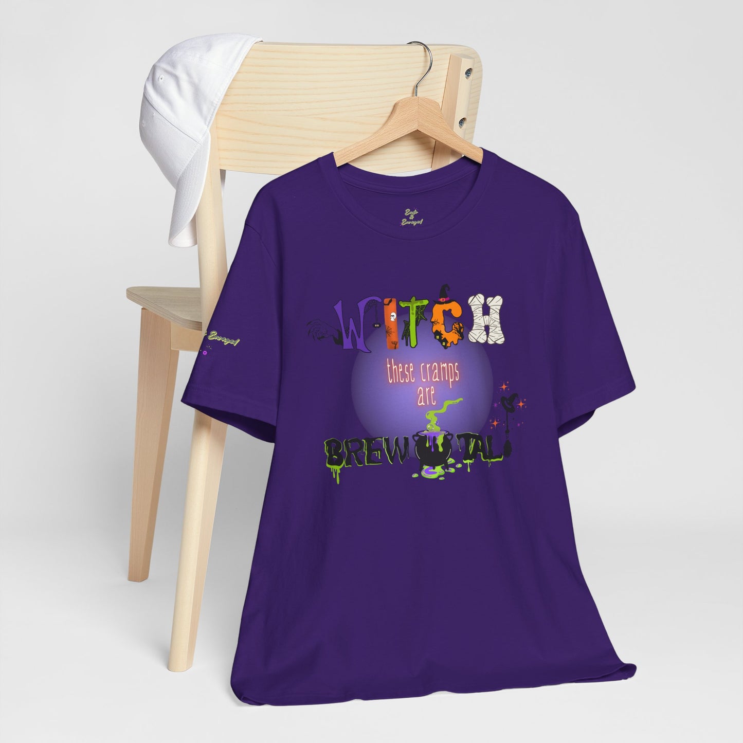 Endo Humor T-Shirt – Witch These Cramps Are Brew-tal! Funny Period Awareness Tee for Women”
