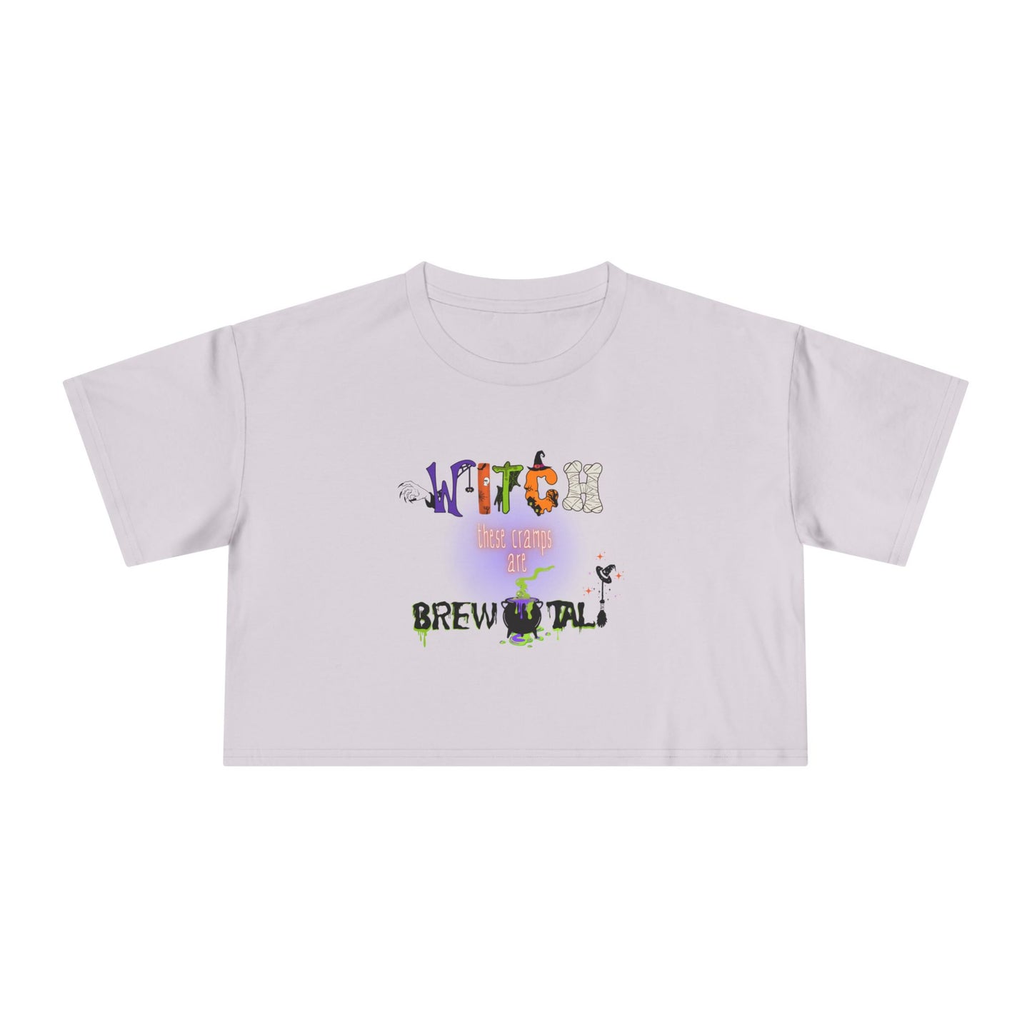 Endo Humor Cropped T-Shirt β Witch These Cramps Are Brew-tal! Funny Period Awareness Tee for Women