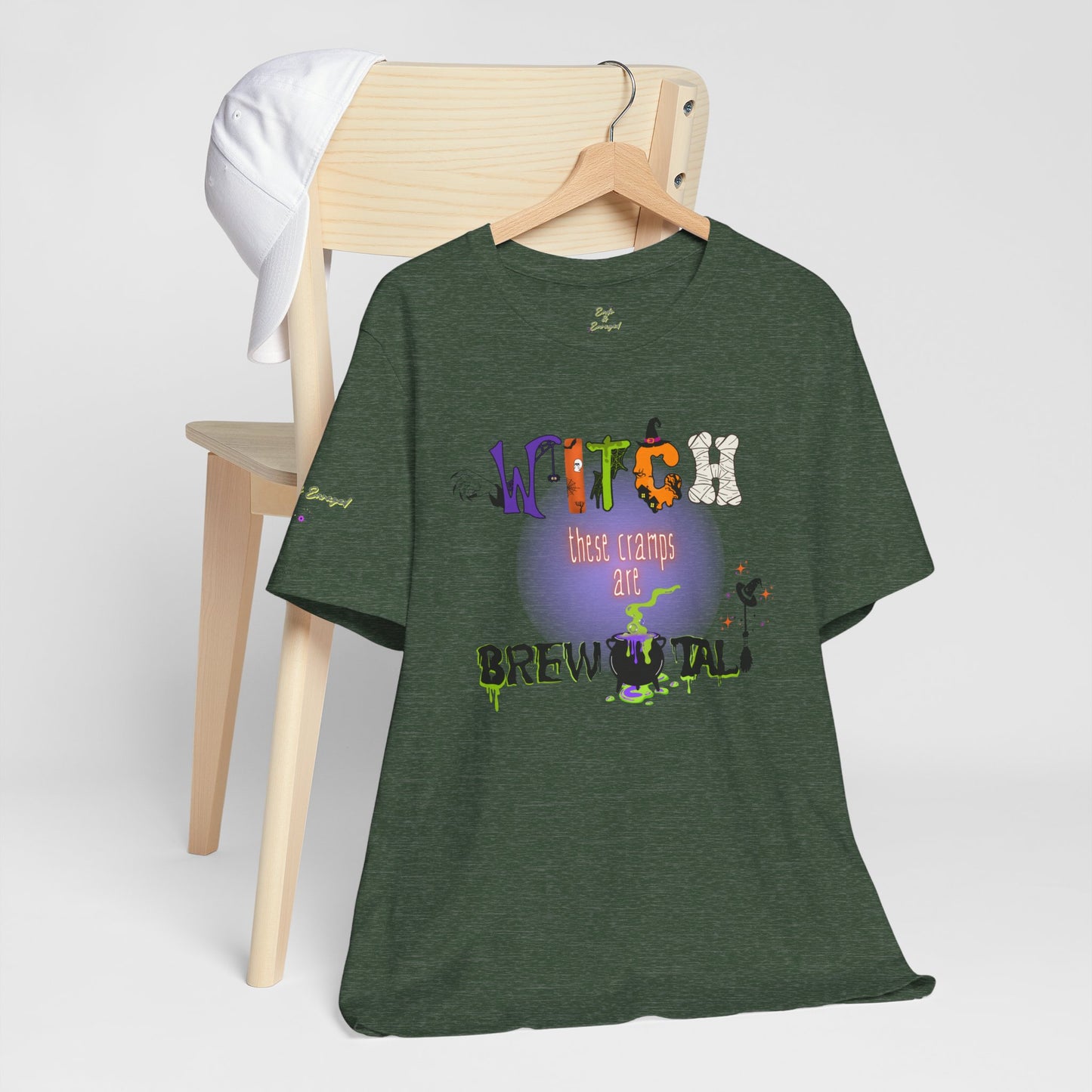 Endo Humor T-Shirt – Witch These Cramps Are Brew-tal! Funny Period Awareness Tee for Women”