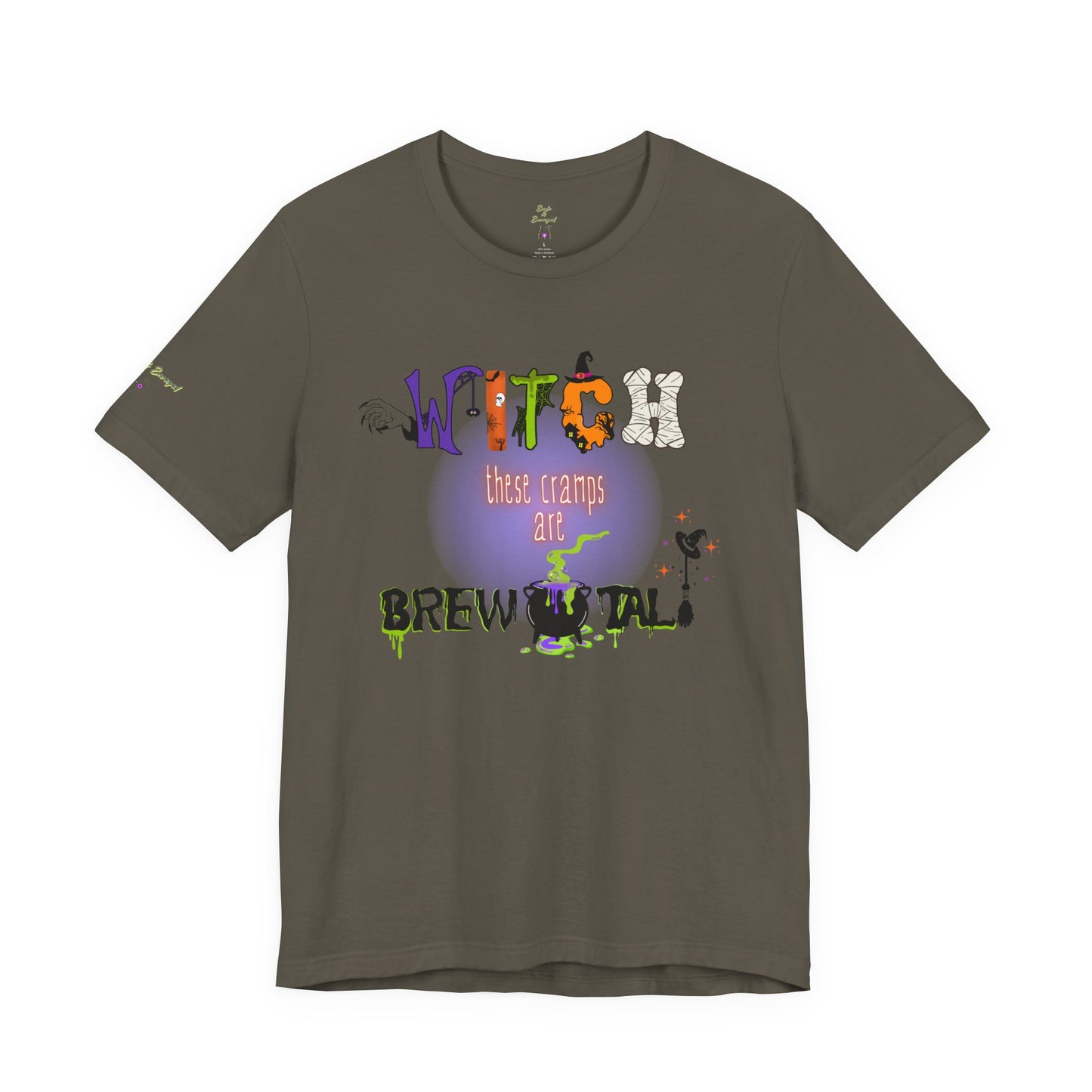 Endo Humor T-Shirt – Witch These Cramps Are Brew-tal! Funny Period Awareness Tee for Women”