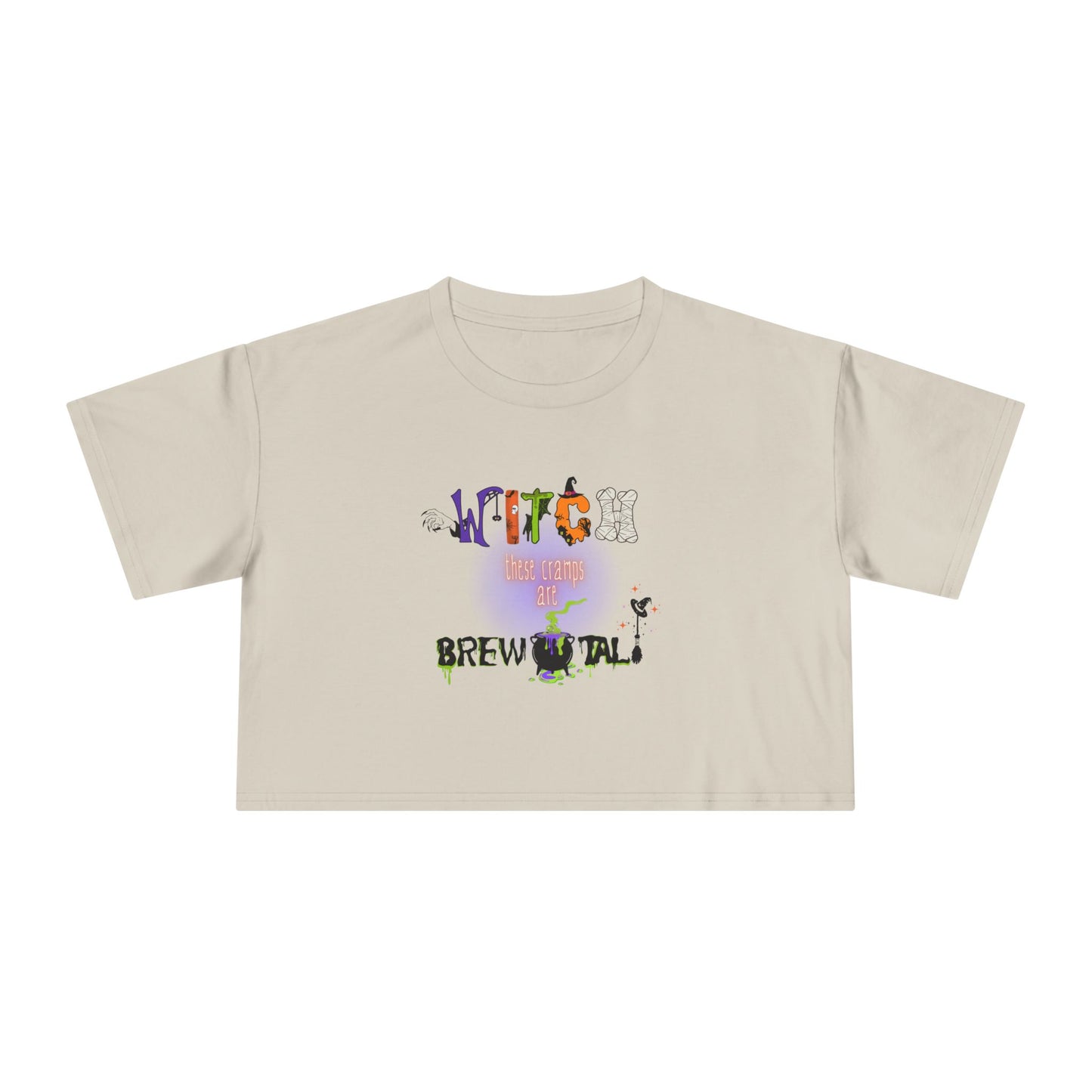 Endo Humor Cropped T-Shirt β Witch These Cramps Are Brew-tal! Funny Period Awareness Tee for Women