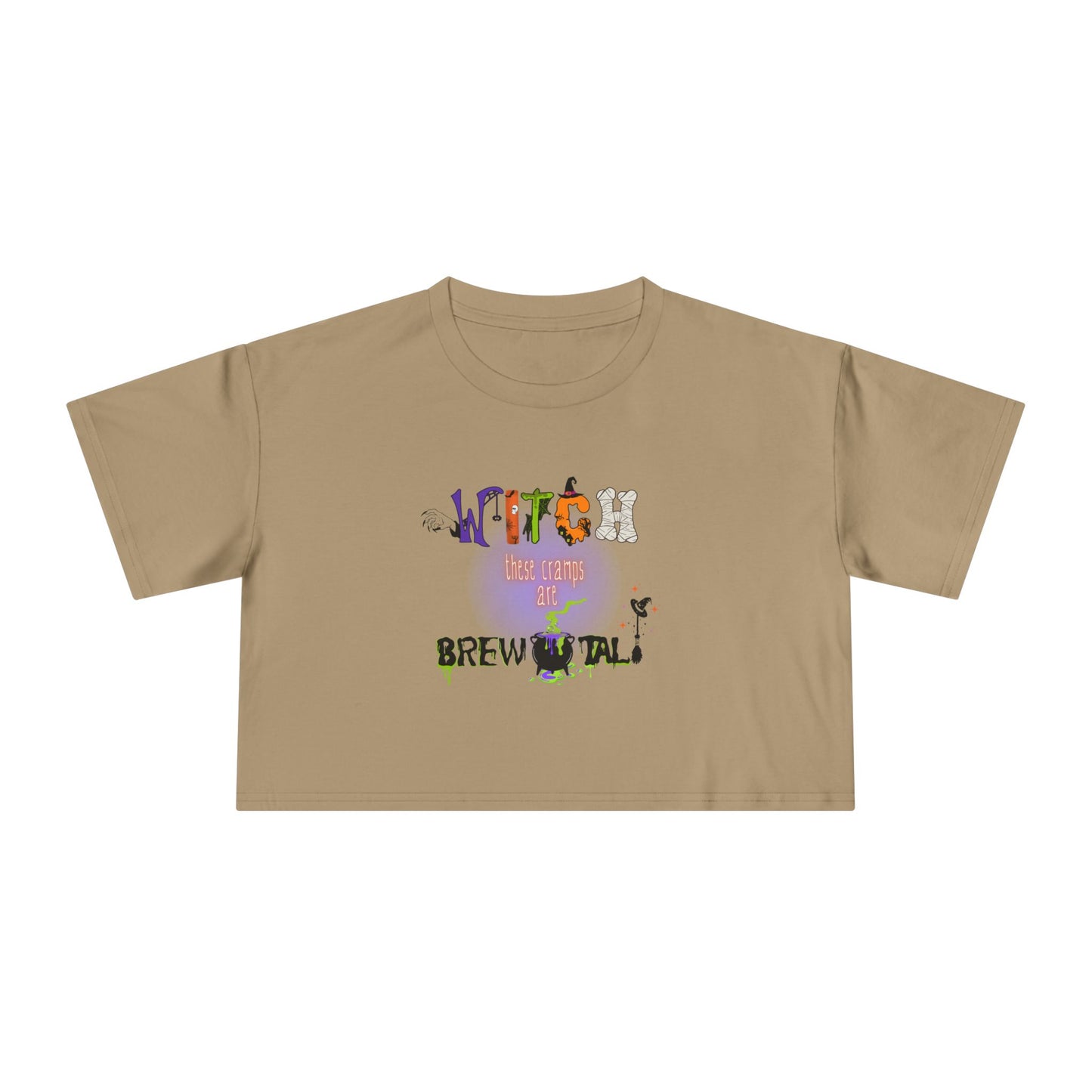 Endo Humor Cropped T-Shirt β Witch These Cramps Are Brew-tal! Funny Period Awareness Tee for Women