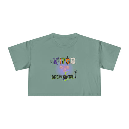 Endo Humor Cropped T-Shirt – Witch These Cramps Are Brew-tal! Funny Period Awareness Tee for Women