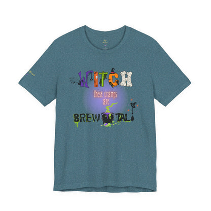 Endo Humor T-Shirt – Witch These Cramps Are Brew-tal! Funny Period Awareness Tee for Women”