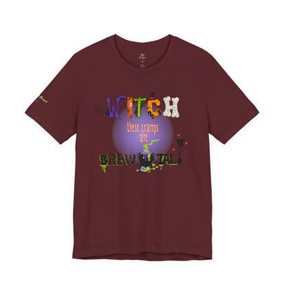 Endo Humor T-Shirt – Witch These Cramps Are Brew-tal! Funny Period Awareness Tee for Women”