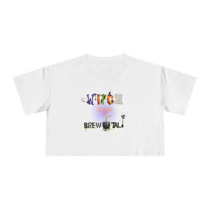 Endo Humor Cropped T-Shirt – Witch These Cramps Are Brew-tal! Funny Period Awareness Tee for Women