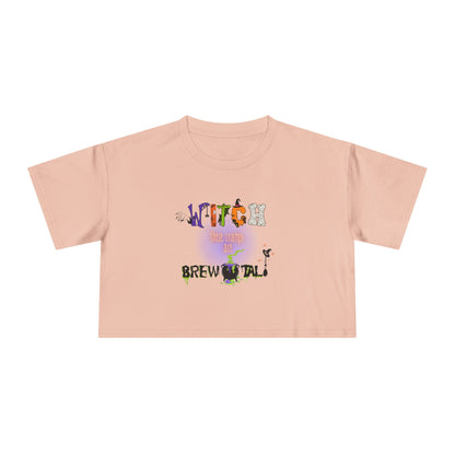 Endo Humor Cropped T-Shirt – Witch These Cramps Are Brew-tal! Funny Period Awareness Tee for Women