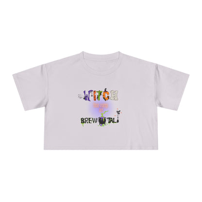 Endo Humor Cropped T-Shirt – Witch These Cramps Are Brew-tal! Funny Period Awareness Tee for Women