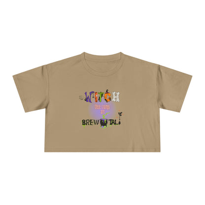 Endo Humor Cropped T-Shirt – Witch These Cramps Are Brew-tal! Funny Period Awareness Tee for Women